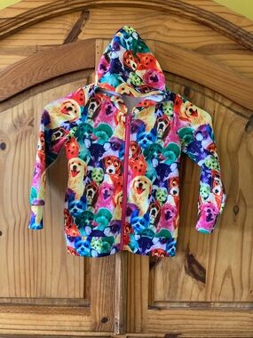 Kids Jxstar green blue neon dogs hooded jacket size 4T